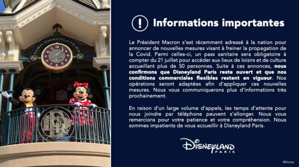 Pass Sanitaire obligatoire à Disneyland Paris !