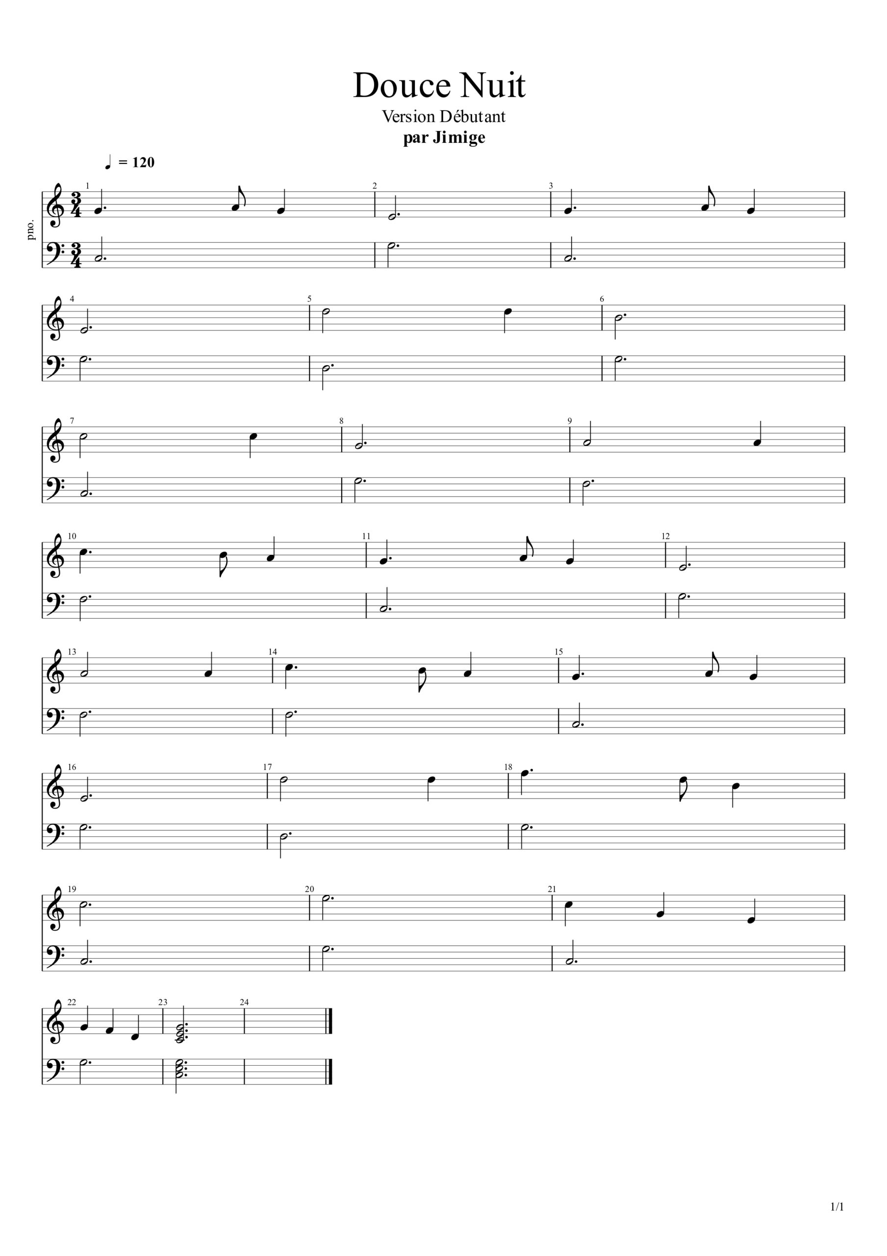 Douce Nuit - Piano Débutant